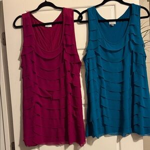 Bundle! TWO—Women's Sleeveless Ruffle Tops - Magenta and Teal.